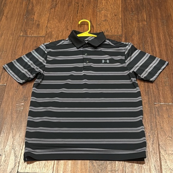 Small Under Armour Men's Polo in Black and Gray Stripes - Picture 1 of 9
